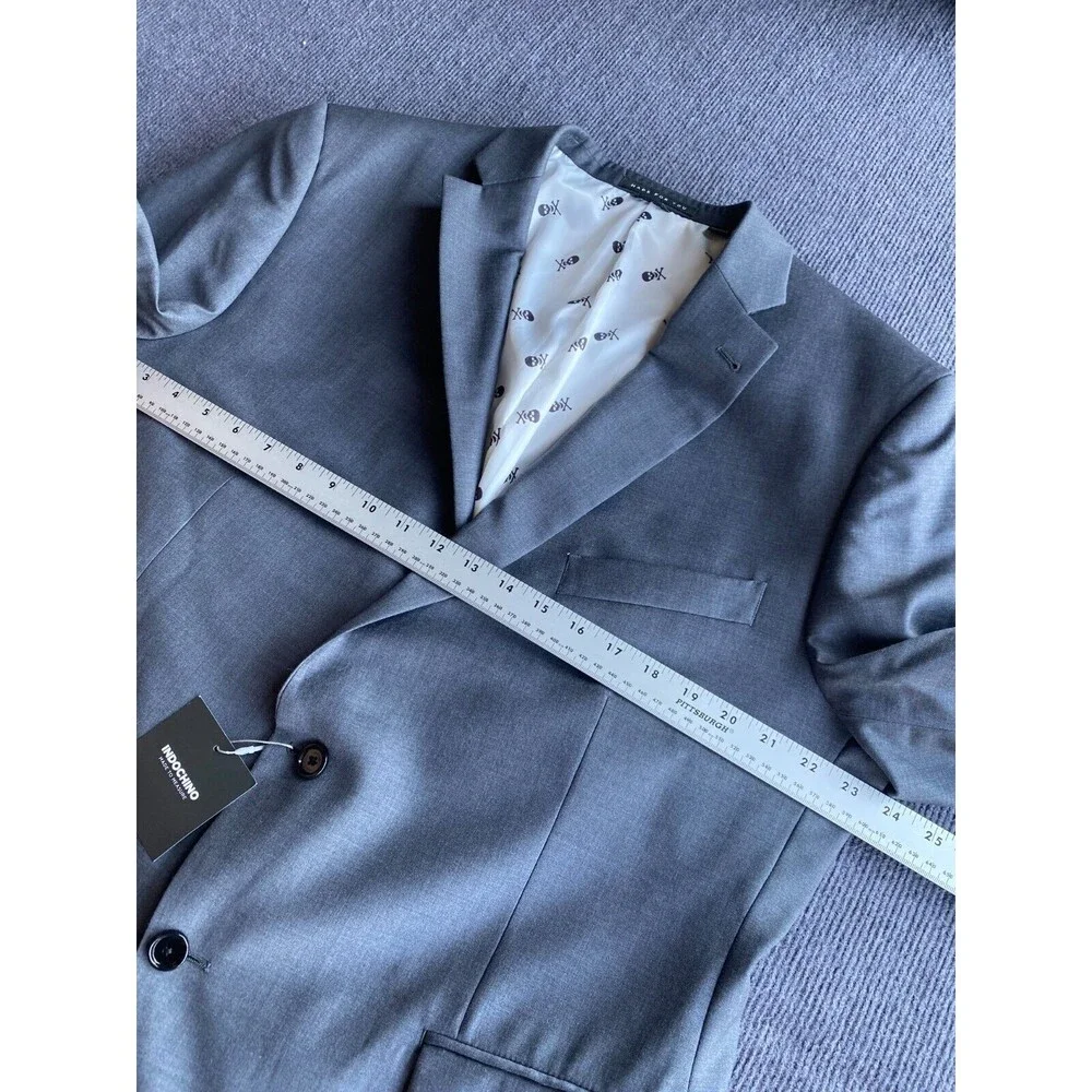 Indochino Luxury Mens Blazer 46L Gray Wool Yaletown 62 Sport Coat Skull Print